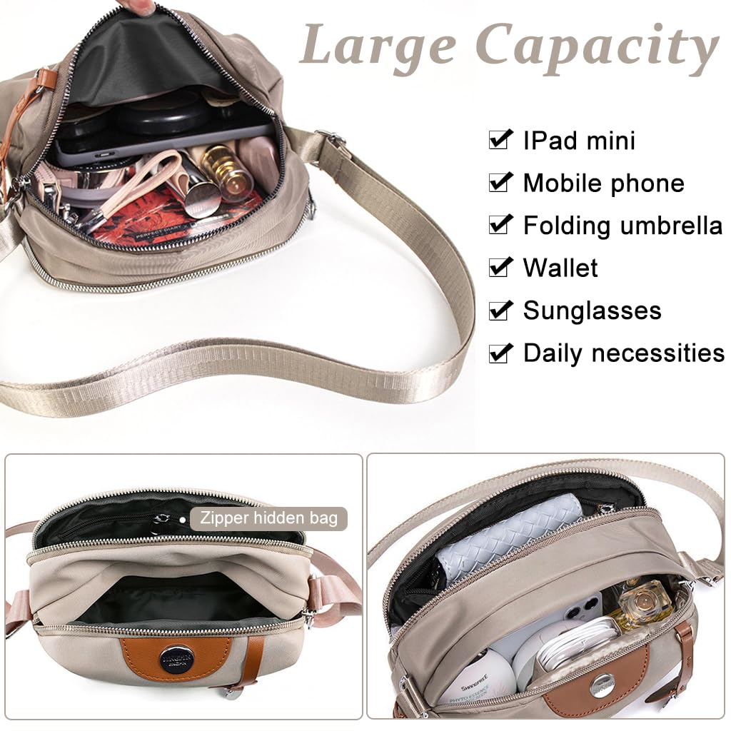 PALAY Fashion Women Crossbody Bag Casual Nylon Daily Bag Shoulder Bag Double Layer Waterproof Shoulder Bag Fashion Women Messenger Bag Versatile Crossbody Bag for Daily, Commuting, Travel