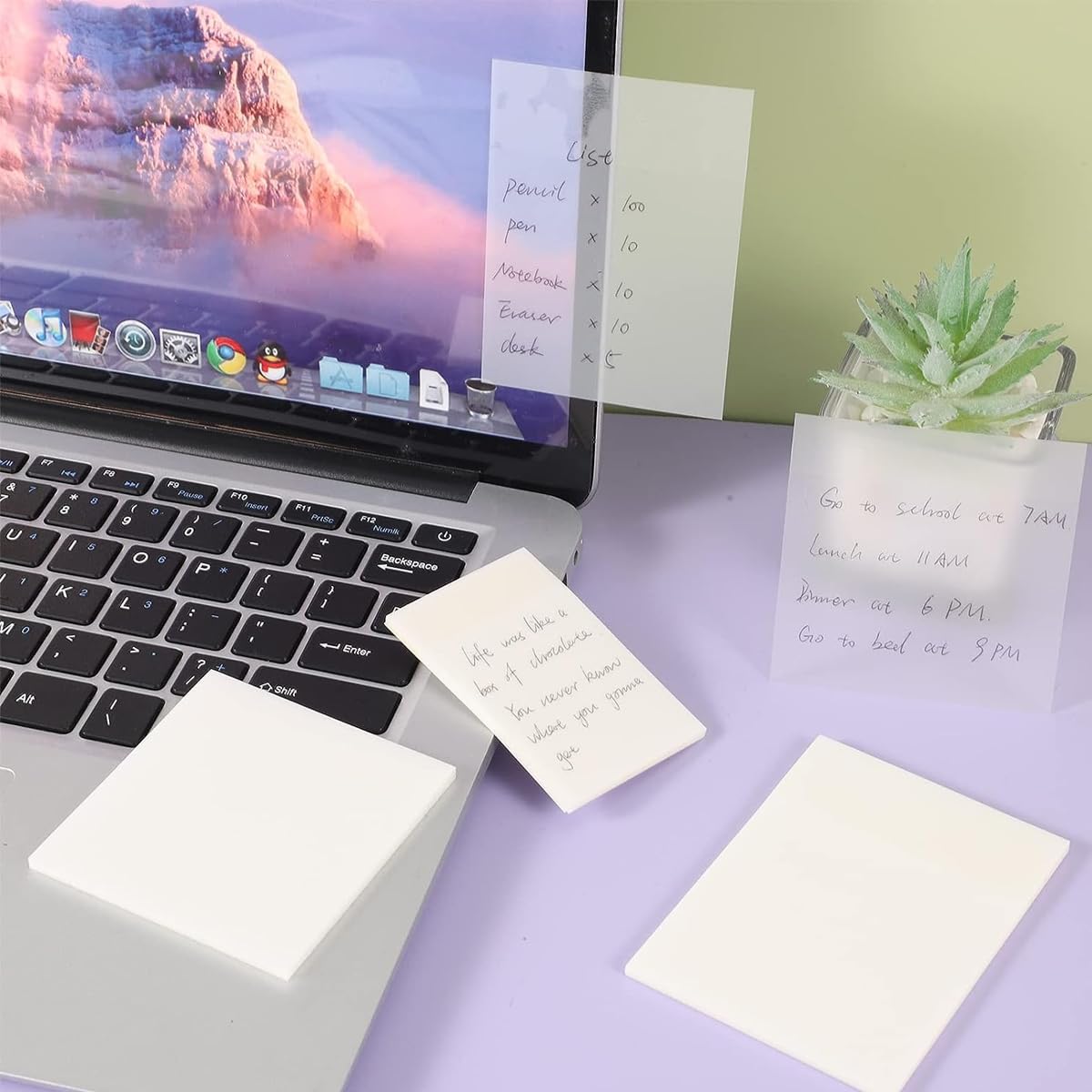 HASTHIP 400 Sheet Transparent Sticky Notes, Self-Stick Clear Sticky Notes, Adhesive Removable See Through Sticky Notes, Aesthetic Stationary, College Study Essentials, Revision Stationary - 4 Sizes