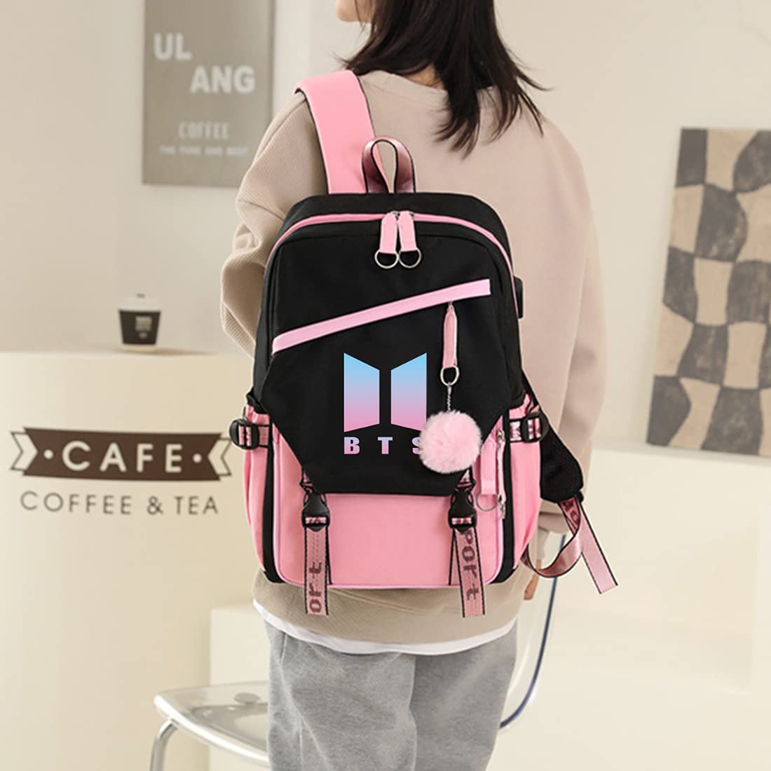 PALAY BTS Backpack for Boys Kpop BTS Bangtan School Backback for Student with Cable Vent, Backpack Travel Bag Backpack Laptop Bag