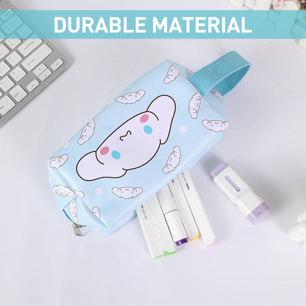 MAYCREATE Small Makeup Pouch, Kawaii Makeup Bag, Cartoon Cosmetic Bags for Women Girls, PU Leather Cosmetic Pouch, Cute Cinnamoroll Travel Toiletry Bag Office School Stationeries Pouch with Handstrap