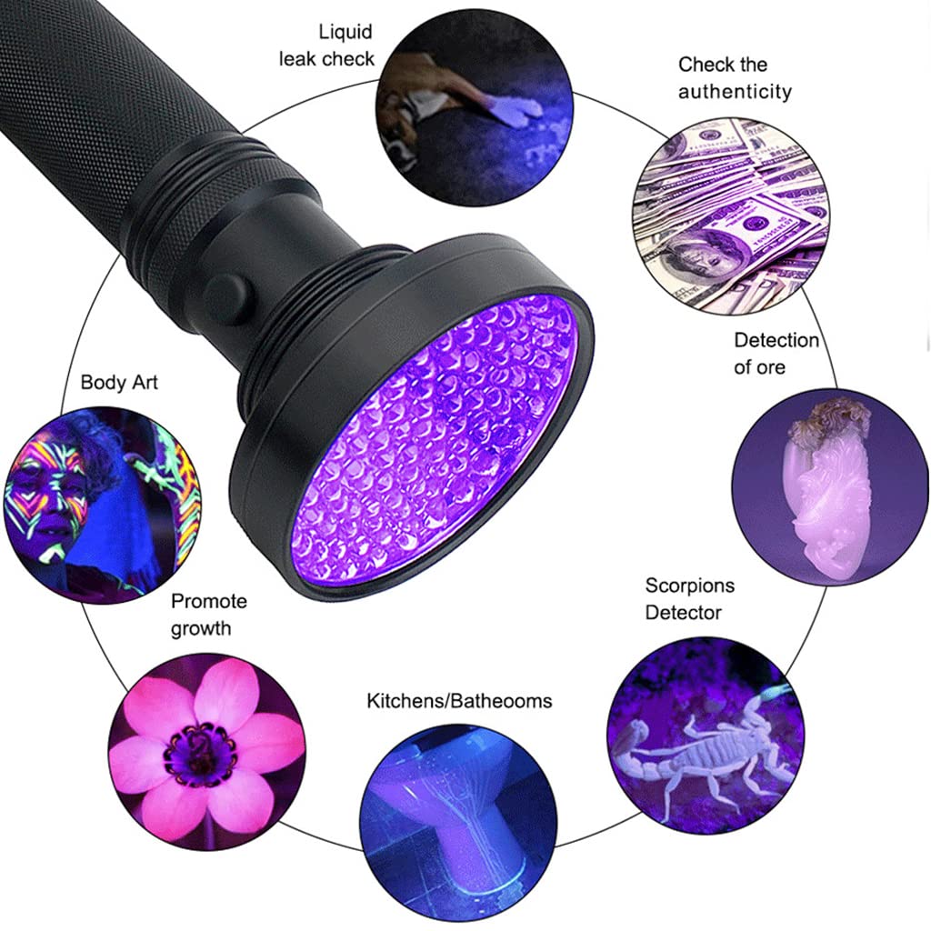 Qpets 100 LEDs UV Torch Light, UV Flashlight Black Light UV Light Torch for Pet Urine Detection, Blacklight Detector for Dog Urine, Pet Stains, Bed Bug on Carpet/Rugs(Without Battary)