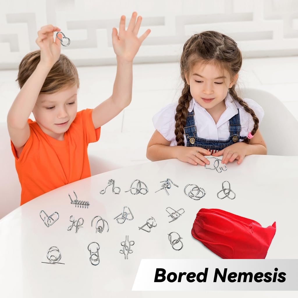 PATPAT 18Pcs Brain Teasers Metal Wire Puzzle Game for Kids, IQ Tester, Brain Games Brain Improvement Device for Kids Adults, Fidget Toys Educational Toys, Disentanglement Puzzle for Adults