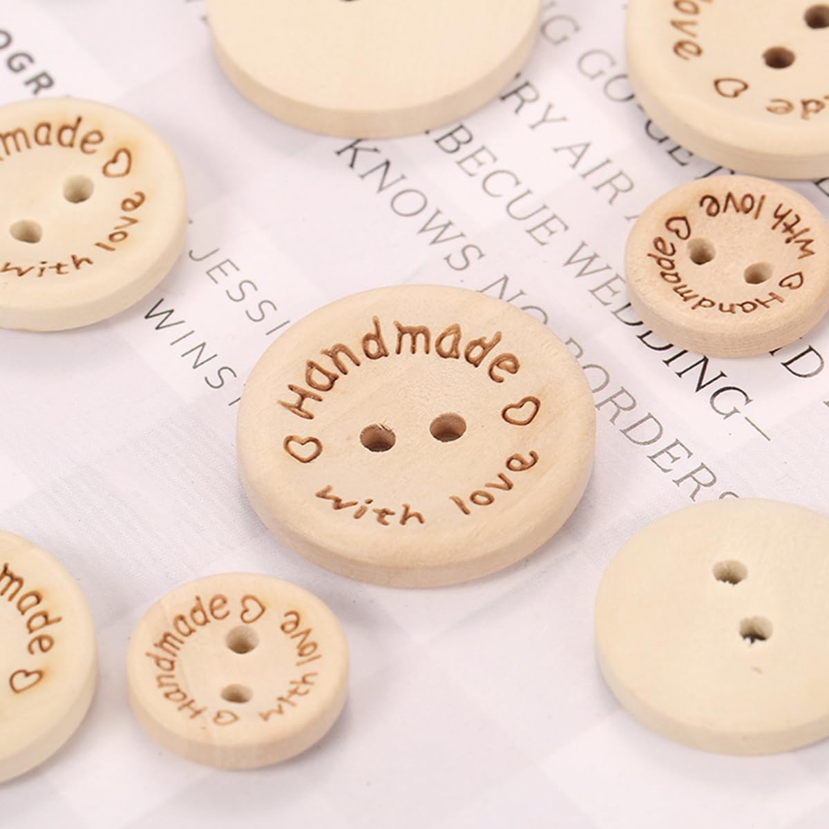 HASTHIP Wooden Button Set Handmade DIY Button for Knitting Sweather Button Set of 150Pcs Clothing Bottons with 3 Sizes Dual Hole Wooden Engraved Button for Crafting, DIY Crocheting Craft Decoration