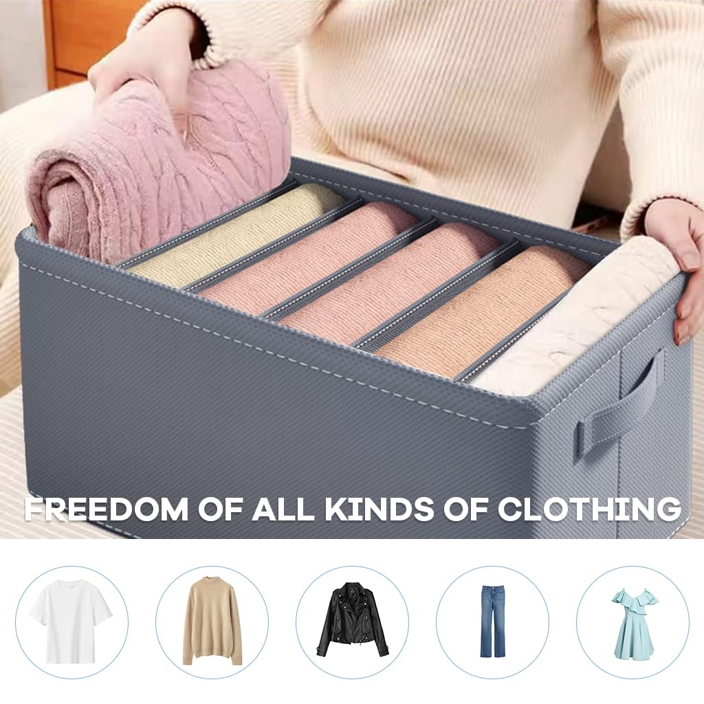 ZIBUYU 4Pcs Wardrobe Organizers 7-Compartment Wardrobe Organizer Drawer Clothes Organizer with Handle Wardrobe Organizers Clothes Storage Box for Trousers, Shirt, Pants, 44x25x22cm