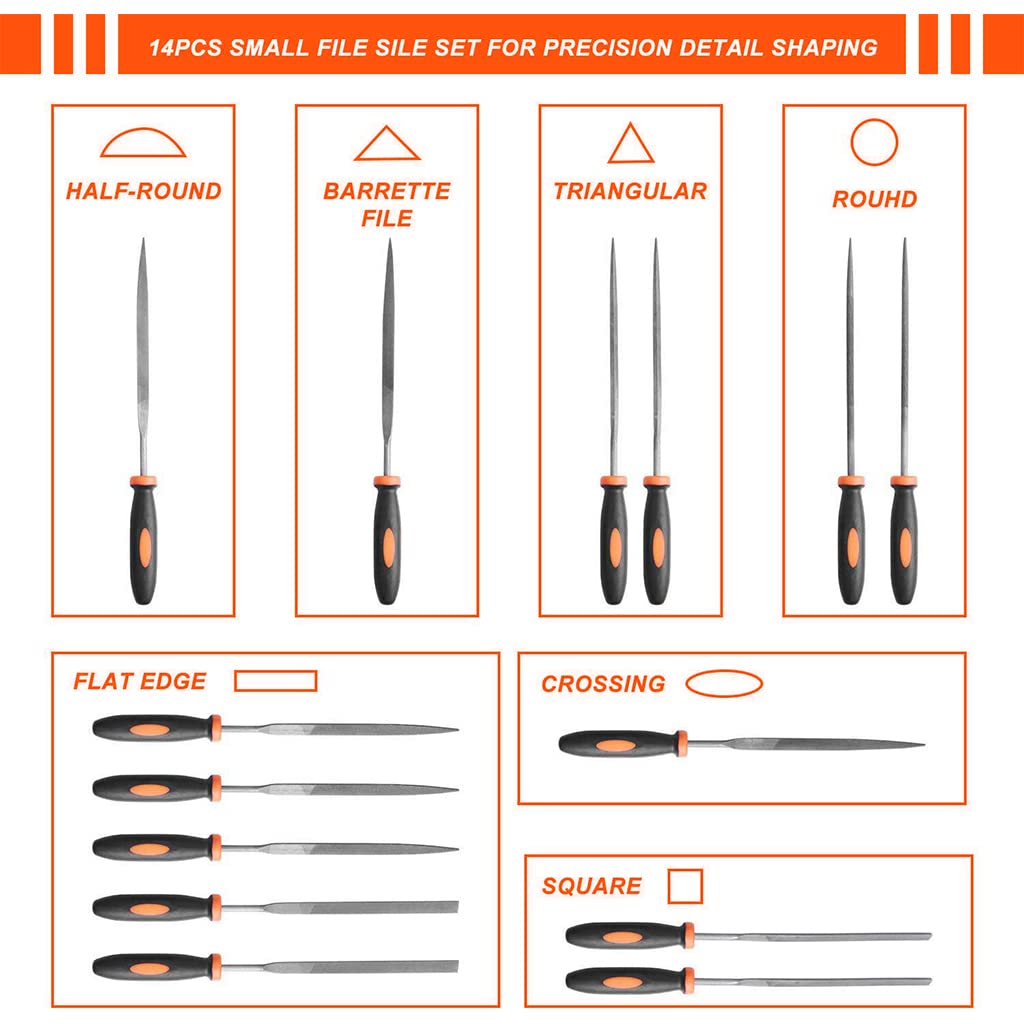 HASTHIP 19Pcs File Tools Set with Portable Bag, Premium Grade T12 Drop Forged Alloy Steel File Tools, 4Pcs Precision Large File and 12Pcs Needle Files & 1 brush for Metal Crafts Tool