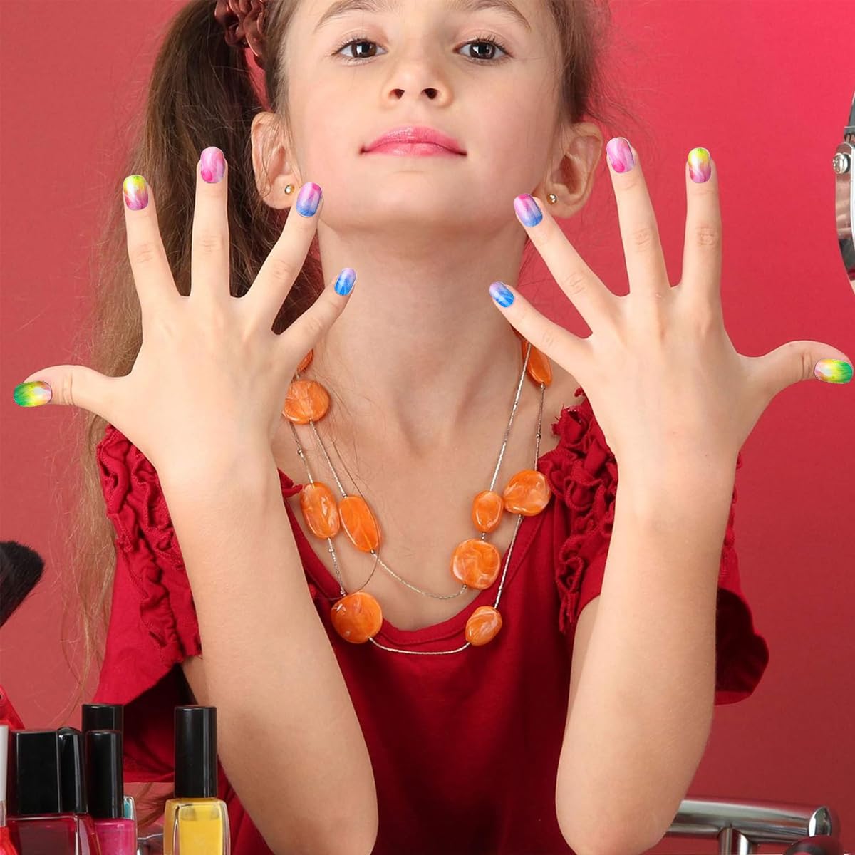 MAYCREATE 72pcs Kids Press-On Gel Nails Cute Cartoon False Nail Press on Fake Nails Full Cover Press On False Nails for Girls Party Favor Gift Press-on Nail for Girls