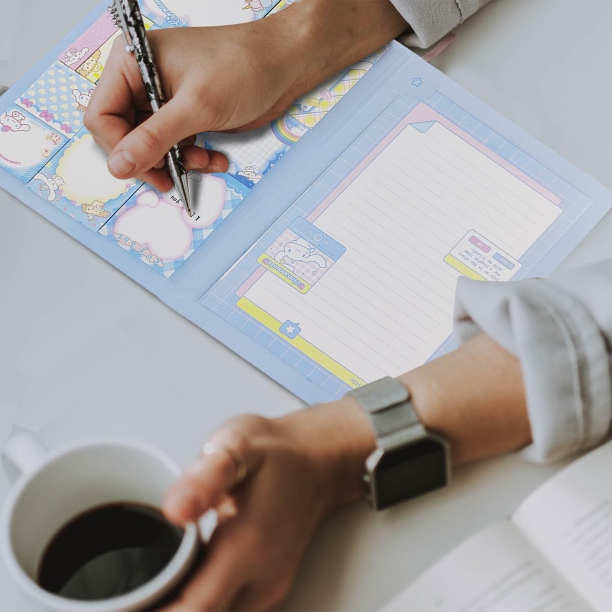 HASTHIP 330 Sheets Kawaii Sticky Notes Set - Cute Cinnamoroll Themed, Cartoon Sticky Notes with Lined Letter Papers, 8 Packs Sticky Notes & 3 Sticky Tabs for Scrapbooking, School, Office Supplies