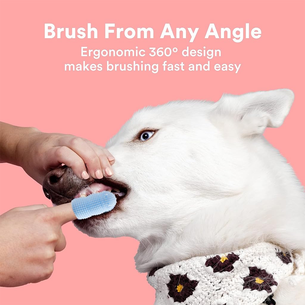Qpets Dog Toothbrush, 2PCS TPR Finger Dog Toothbrush, Densed Bristles, Two-finger Sleeve Design Dog Toothbrush, Dental Care Supplies for Puppies, Cat, Dogs