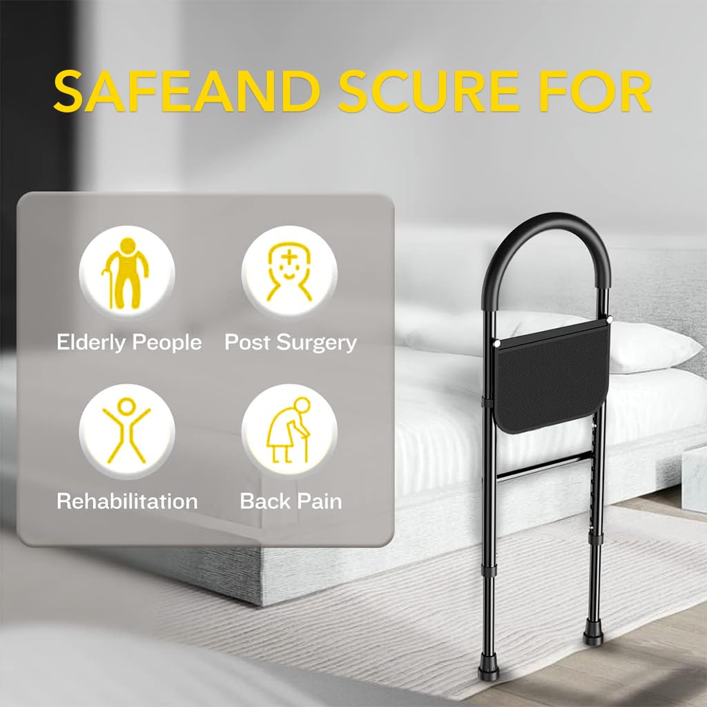 HANNEA Medical king Bed Assist Rail with Adjustable Heights - with Storage Pocket - for Seniors with Hand Assistant bar - Easy to get in or Out of Bed Safely