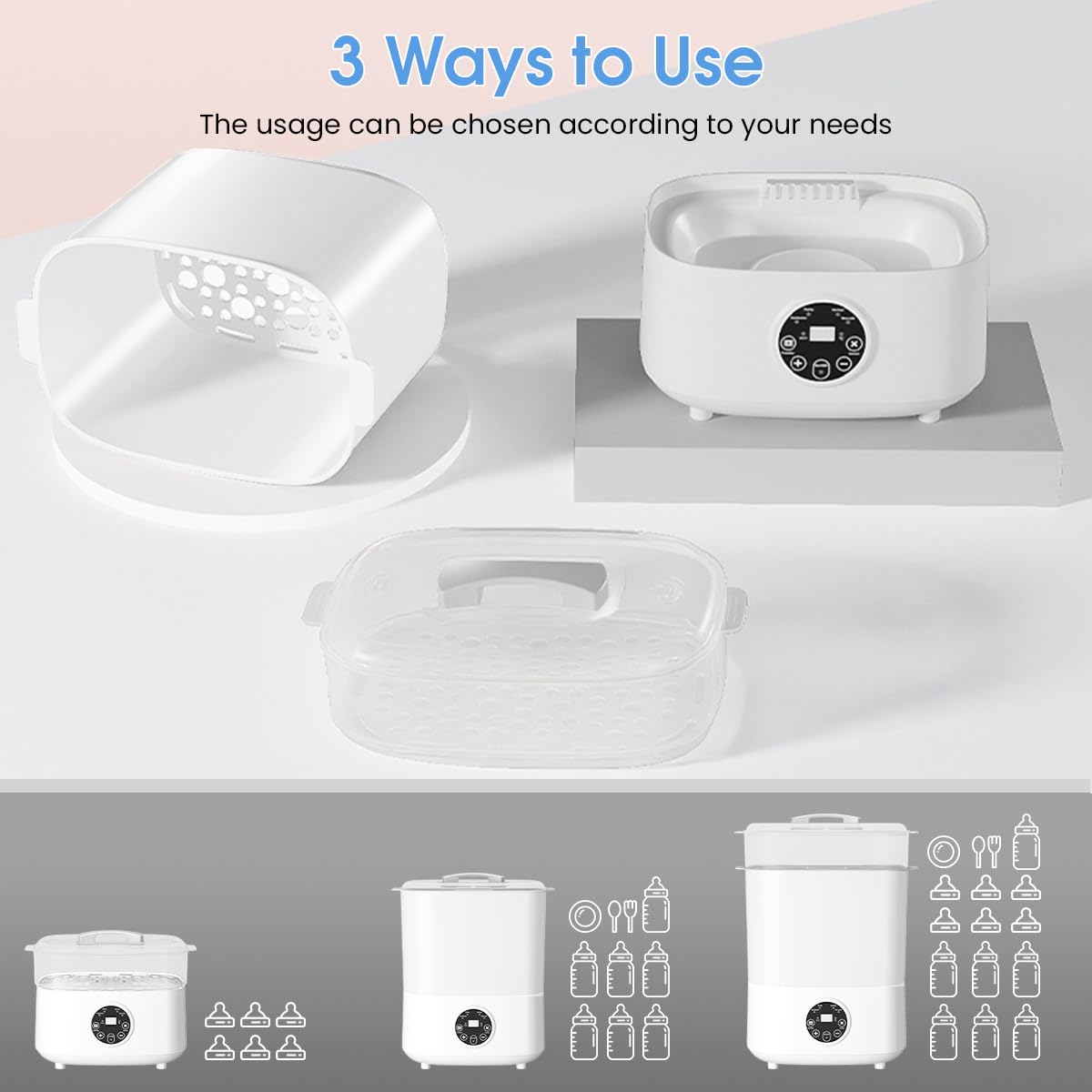 HANNEA Baby Bottle Sterilizer Warmer and Dryer, 3-in-1 LED Screen Electric Steam Ste-rilizer and Dryer Machine for 6 Baby Bottles, Sterilizer for Feeding Bottles, Universal Fit for All Bottles