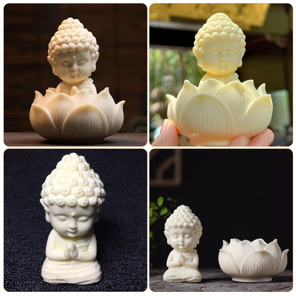 HASTHIP White Buddha Statue, Bodhisattva Statue, Small Buddha on Lotus Seat, Zen Meditation Statue, Religion Artwork Statue for Home Office Bookshelf Decoration, Collectible Gifts for Men