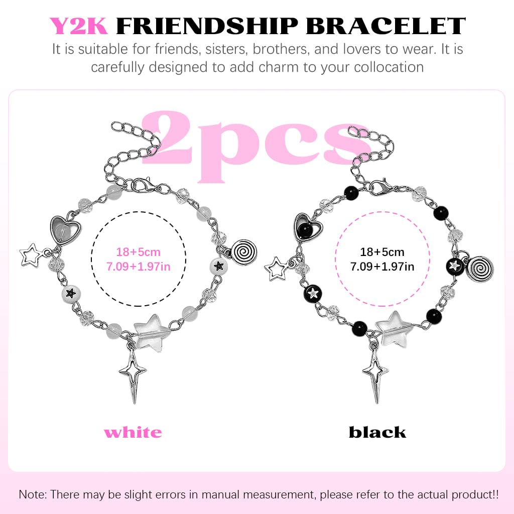 SANNIDHI Y2K Bracelets Friendship Bracelets Fashion Girlfriends Bracelets Adjustable Chain Beaded Bracelet Charm Punk Bracelets Gift for Girls