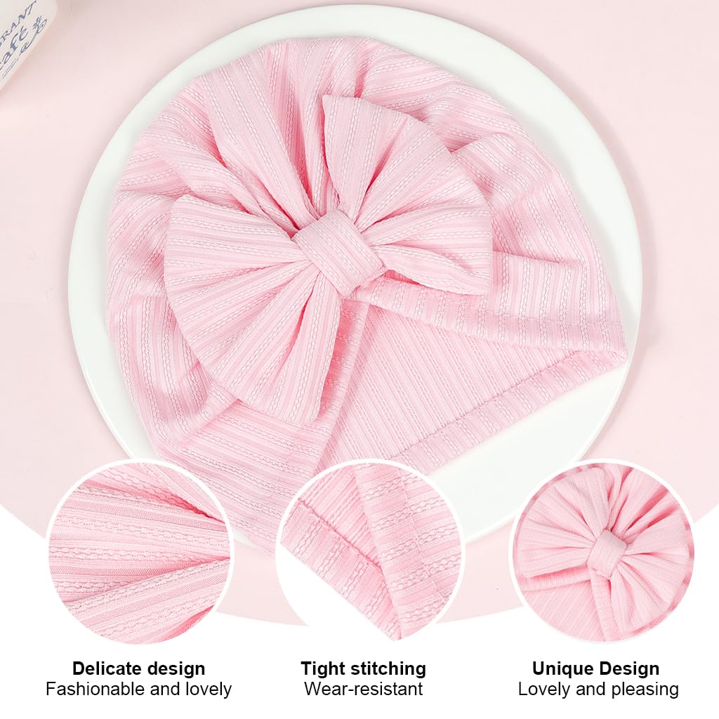 PALAY 3 Pack Turban Cap for Baby Girl Boy Cute Stretchy Baby Cap Soft Infant Beanie Baby Hat for Newborns Baby Head Cap Hat Accessories Shower Gifts Turban Bow Baby Cap 6-12 Months