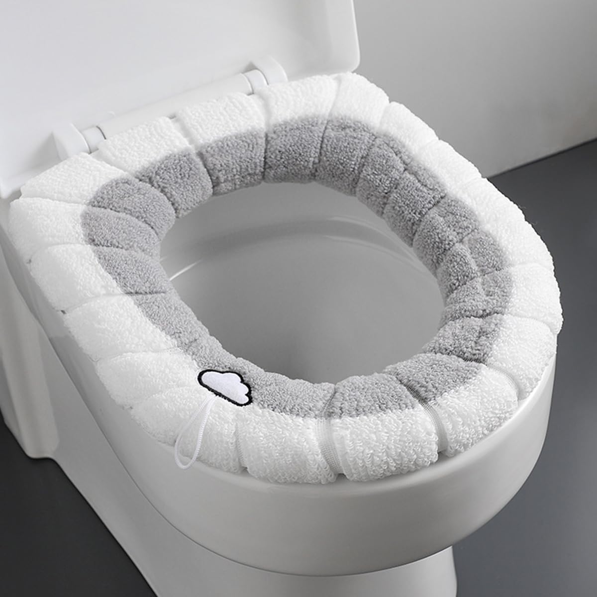 HASTHIP Toilet Seat Cover Soft Plush Winter Toilet Seat Cover with Loop Cute Bathroom Toilet Set Cover with Elastic Edge Universal Toilet Seat Cover