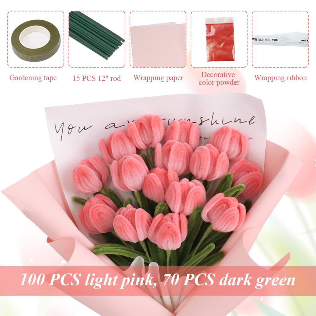 HASTHIP DIY Flower Making Material Kit Plush Wire Crafting Art Tulips Flower Material Kit DIY Wire Craft Art Kit Tulips Flower Bouquet Material Kit DIY Handmade Flower Gift