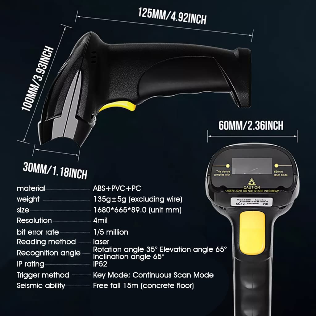 Serplex 1D Barcode Scanner Wireless 2.4GHz Bluetooth Wireless & Wired Barcode Reader Handhold Bar Code Scanner for Factory,Store, Supermarket, Warehouse