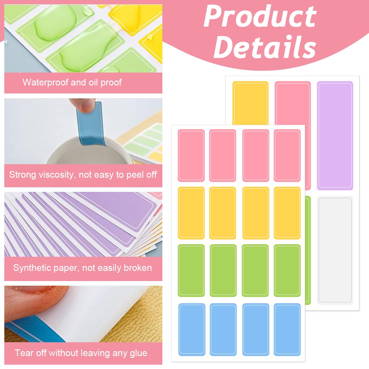 HASTHIP® 220Pcs Colorful Waterproof Label Stickers with Marker Pen, Multi-Size, Adhesive Name Label Stickers for Baby Kids School Supplies, Water Bottles, Home Storage Spice Bottles
