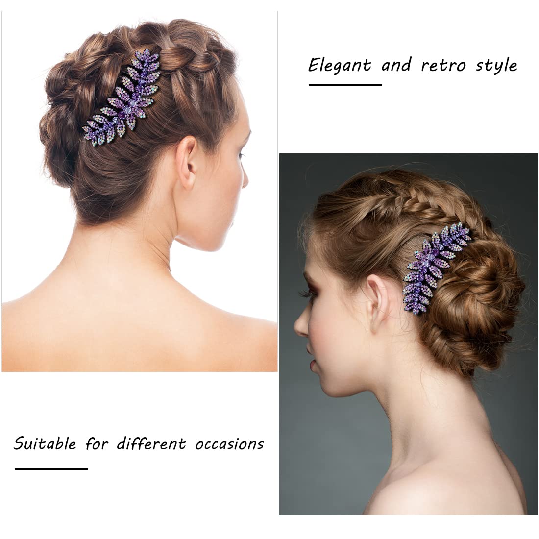 PALAY Purple Leaf Hair Clips for Women Flower Hair Comb Pins Slide Hair Clips for Girls Crystal Barrettes Bridal Charm Hair Accessories(Purple)