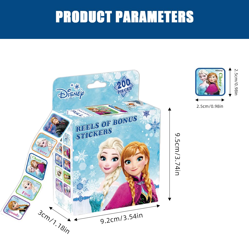 HASTHIP 200Pcs Frozen Stickers for Kids Rewards, 0.98-inch Elsa Princess Stickers of 10 Patterns, Party Bag Fillers Boys Girls Teachers as Reward Craft Scrapbooking in Box Gift Set