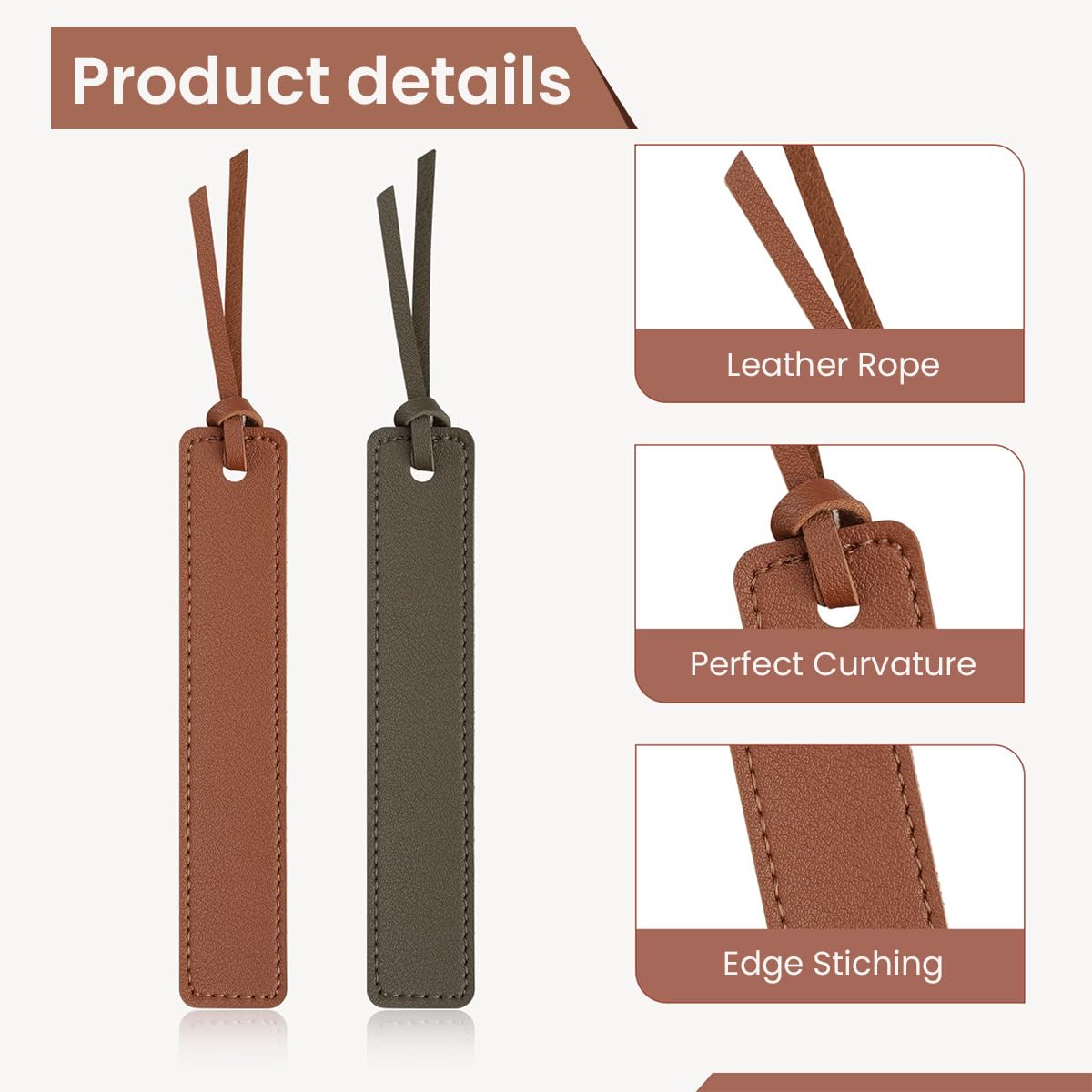 Climberty 4 Pcs PU Leather Bookmark with Decorative Rope, Classic Stitched Bookmark, Versatile Page Markers, Reading Gifts for Book Lovers, Men & Women, Ideal for Libraries & Classrooms