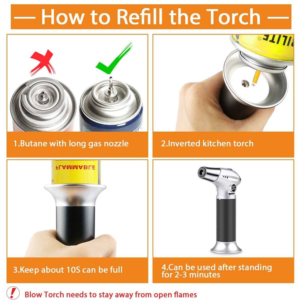 HASTHIP Blow Torch, Adjustable Flame Auto Ignition Flamethrower, Butane Gas Torch Lighter, Blow Torch for Cooking, BBQ, Baking, Brulee, Creme, DIY Soldering (Butane Gas Not Included)