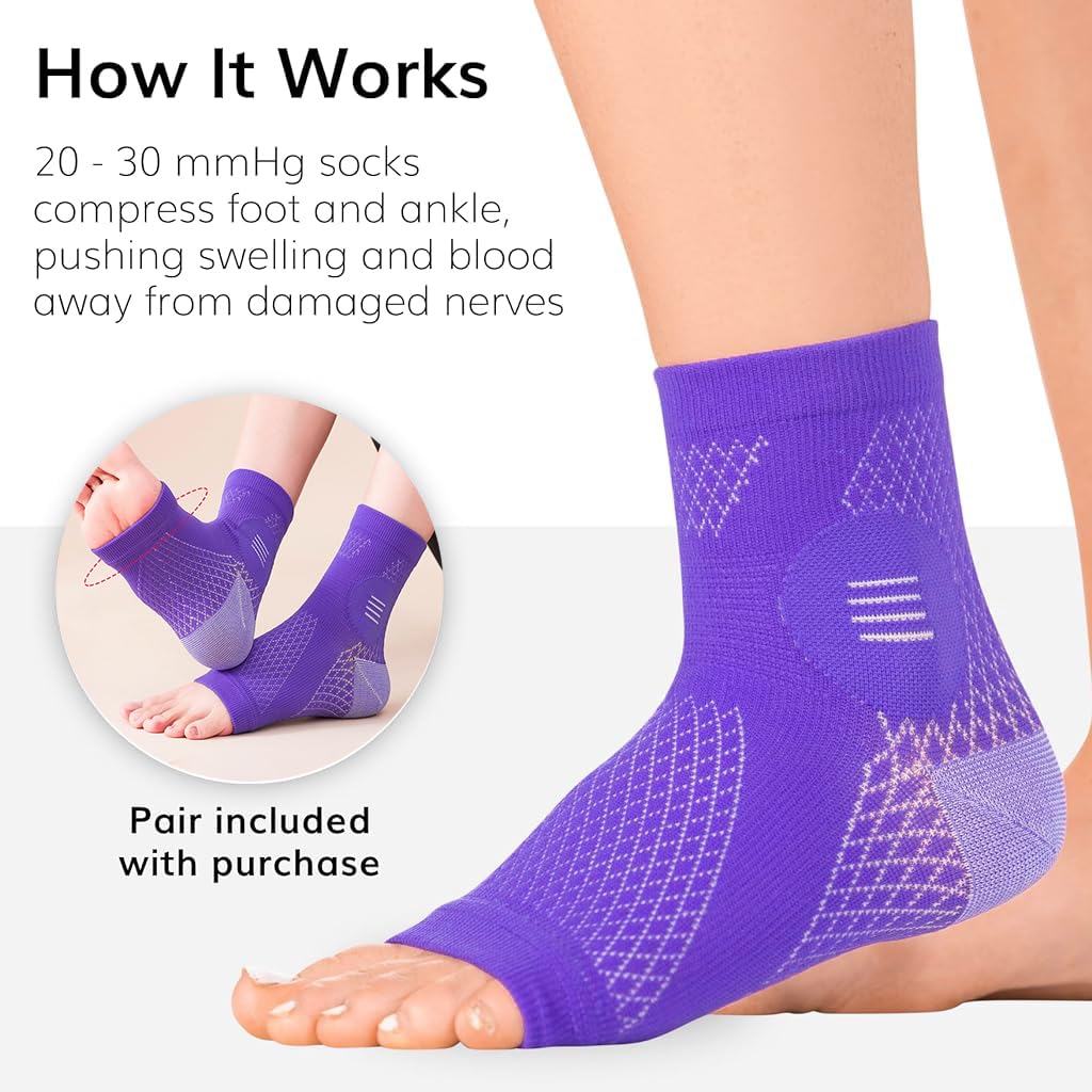 HANNEA 1Pair Ankle Compression Sleeve, Compression Socks for Plantar Fasciitis, Achilles Tendonitis Relief, Open-Toe Foot Sleeves for Men and Women for Foot Swelling, Fatigue & Sprain, L(Purple)