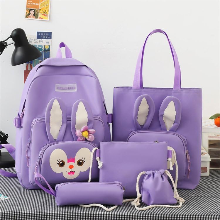PALAY School Bag for Girls Cute LinaBell Nylon School Backpack Set with Canvas Tote Bag, Kids School Bag for Girls Birthday Gift, Children's Day Gift