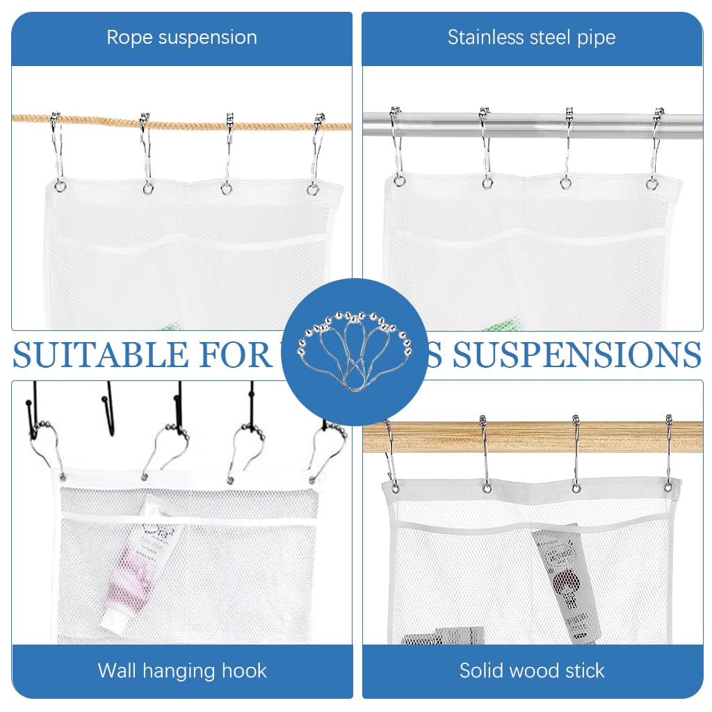 HASTHIP Bathroom Organizer Bag 6-Pocket Mesh Hanging Organizer for Shower Curtain Rod Mesh Shower Organizer Bag Quick Dry Mesh Shower Organizer Space Saving Bathroom Organizer Pouch