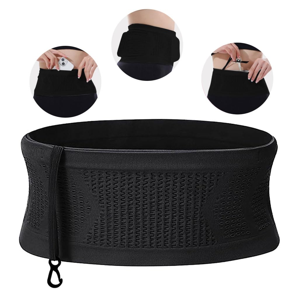 PALAY Slim Running Belt Bag with Hook Elastic Open Waist Bag for Keep Phone, Keys, Earbuds, Waist Bag with Large Capacity Running Waist Pack for Workouts, Exercise, Cycling, Travel