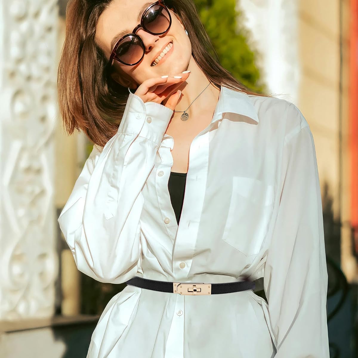 PALAY Waist Belt for Women Waist Band Slim Waist Belt PU Leather Waist Belt Dress Chain Belt Stylish Fashion Wardrobe Belt Accessories for Blazer, Suit, Dress, Gown (80-100cm)