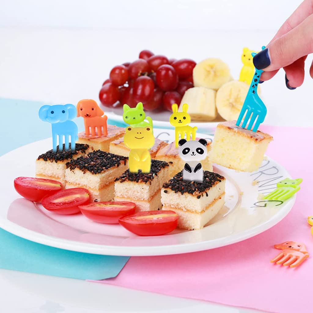 HASTHIP 10 Pcs Food Fruit Forks for Kids, Cute Animals Little Forks Dessert Forks Mini Cartoon Toothpick for Cake Dessert Pastry Party Supply, Reusable, Food Grade Plastic, Random Color (Elephant)