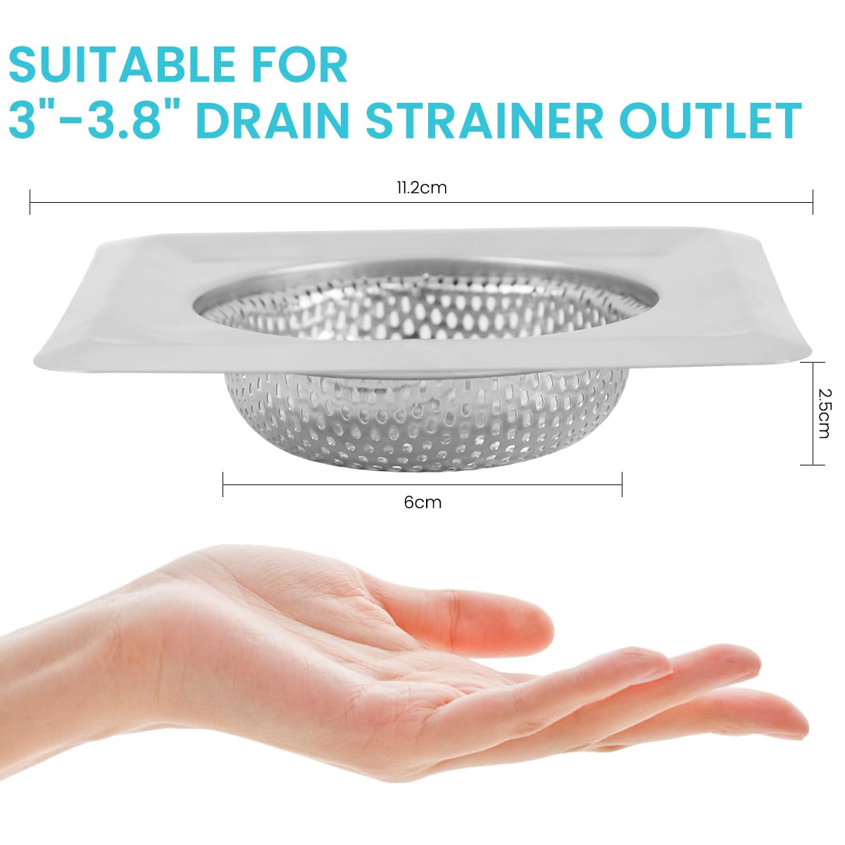 HASTHIP 2Pcs Square Stainless Steel Kitchen Strainer, Drain Filter, Wide Rim Anti Clogging Mesh Drain Filter Vegetable Hair Catcher Drain Cover, 4.3 inches Diameter (Silver)