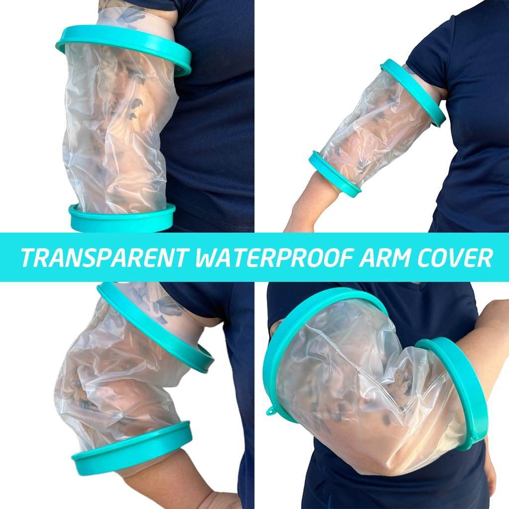 HANNEA Waterproof Arm Cover Shower Cover for Elbow 11 inches Transparent Waterproof Cover Sleeve for Wounds Reusable Arm Cover for Shower