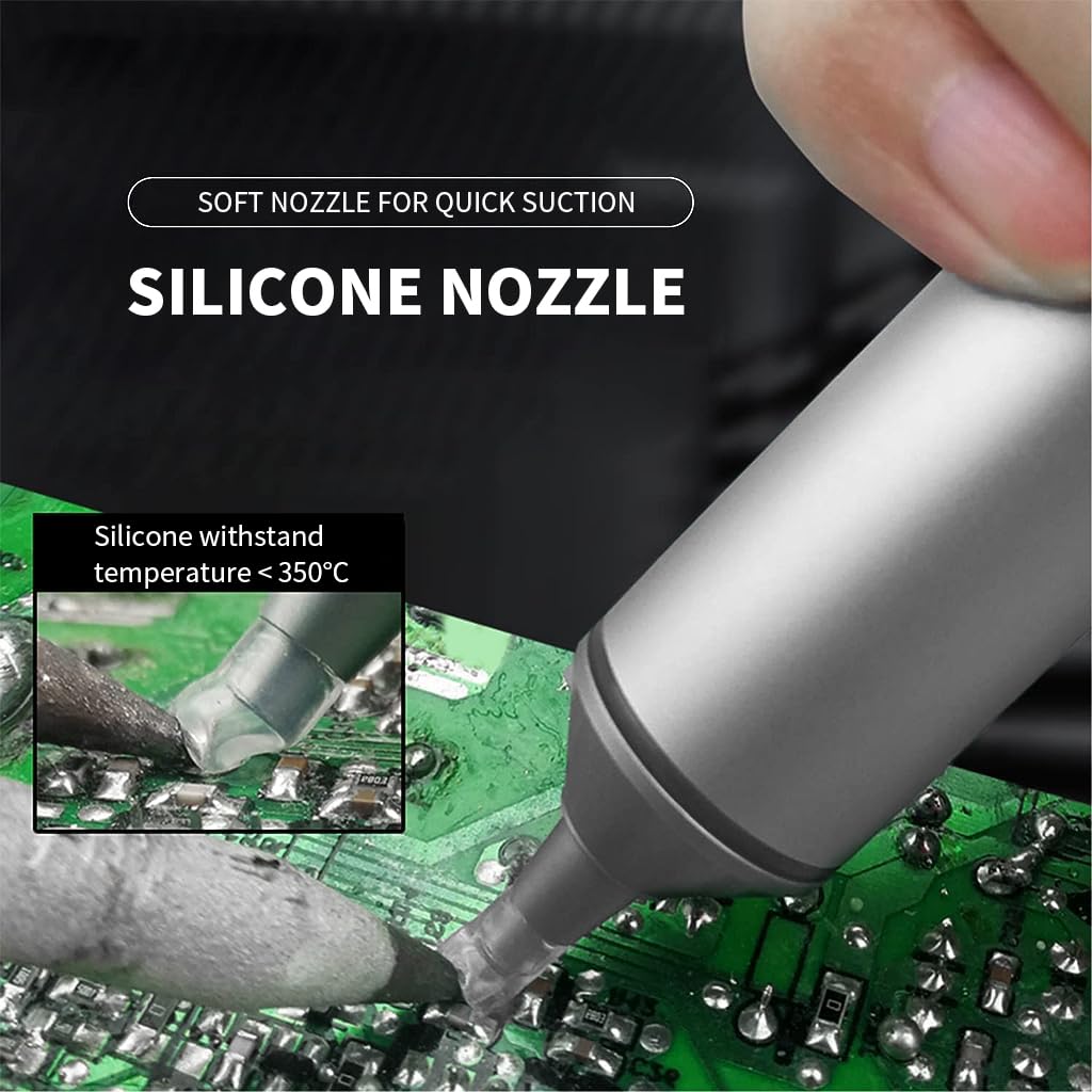 Serplex Solder Sucker No Clog Aluminum Desoldering Pump, Soldering Tools with Powerful Vacuum Suction for Removal & Repair, Heat Resistant Silicone Suction Nozzle, Replacement Silicone Tube included