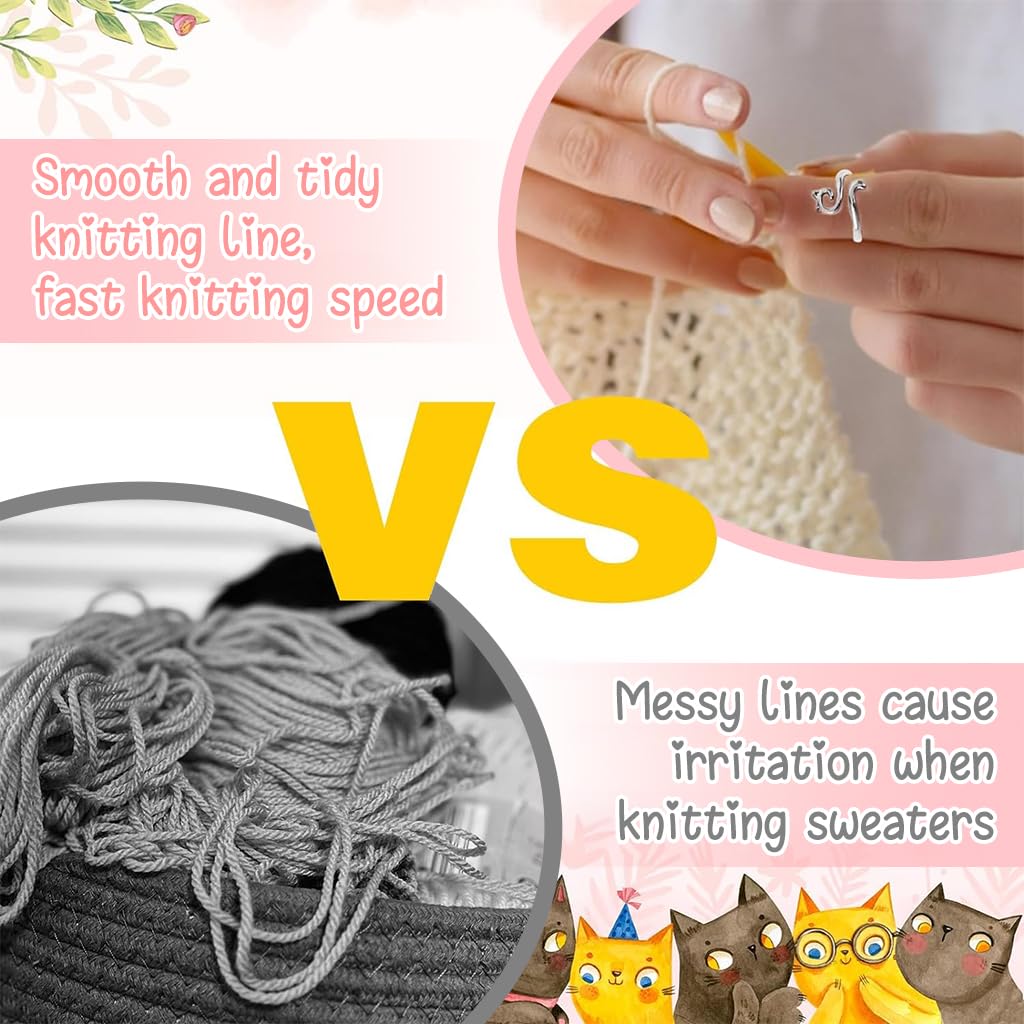HASTHIP 3Pcs Crochet Rings for Crocheting, Adjustable Crochet Tension Ring for Finger Cat Crochet Finger Guard Ring Knitting Yarn Tension Ring for Women DIY Knitting & Crocheting