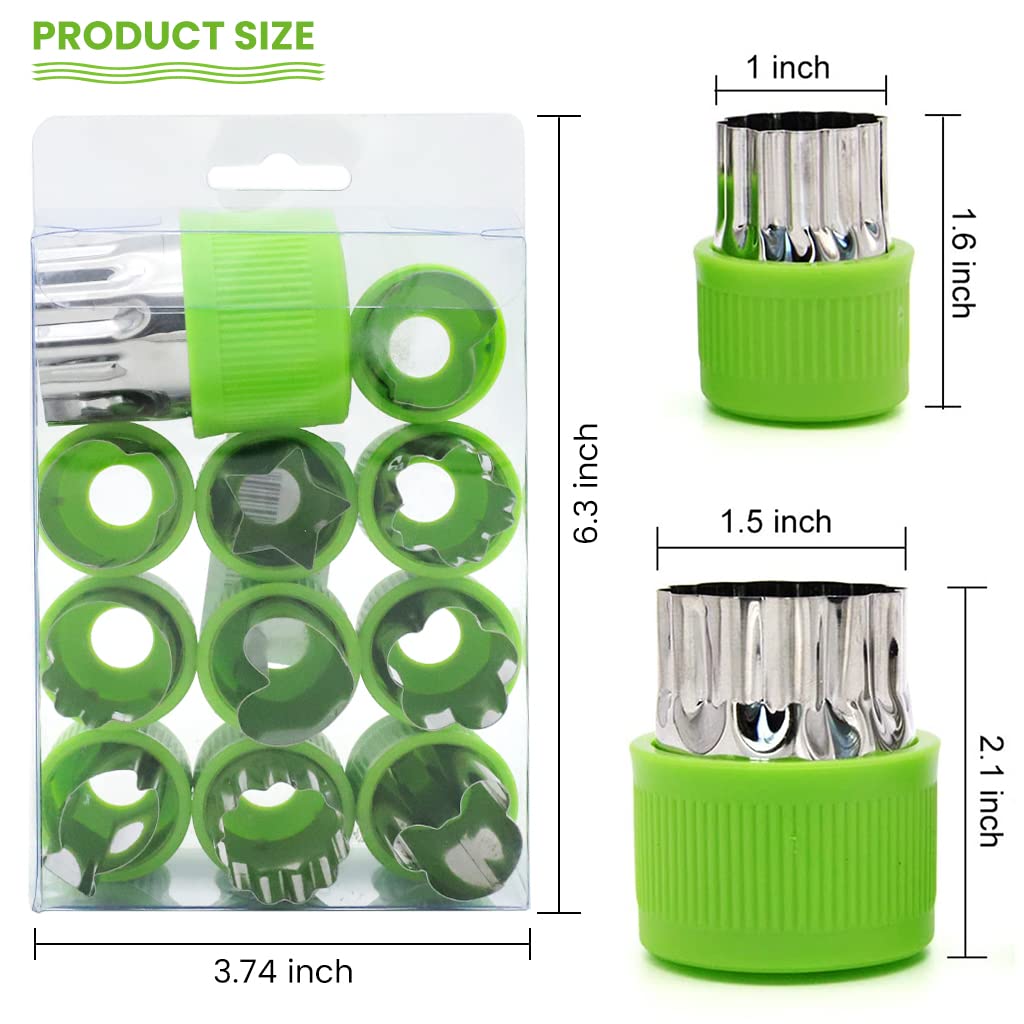 HASTHIP 12Pcs Cookie Cutter Shapes Set, Stainless Steel Fruit Cutter Shapes Embossing Mold, Bread Sandwich Cutter for Kitchen, Baking Mold, Pastry Mold (Green)