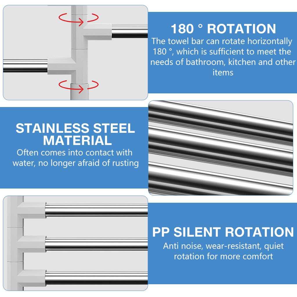 HASTHIP Bathroom Face Towel Rack 6-Bar Rotatable Bathroom Towel Rack Rotatable Stainless Steel Towel Bar Self Adhesive Wall Mount Face Towel Rack