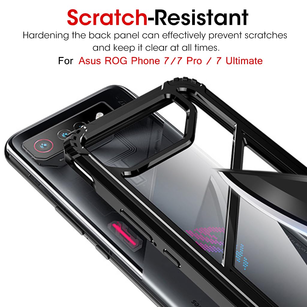 ZORBES Phone Case for Asus ROG Phone 7 TPU Framed Phone Cover for Asus ROG Phone 7 Transparent PC Phone Case with Magnet Folding Phone Stand Shockproof 2 in 1 Phone Case for Asus ROG Phone 7