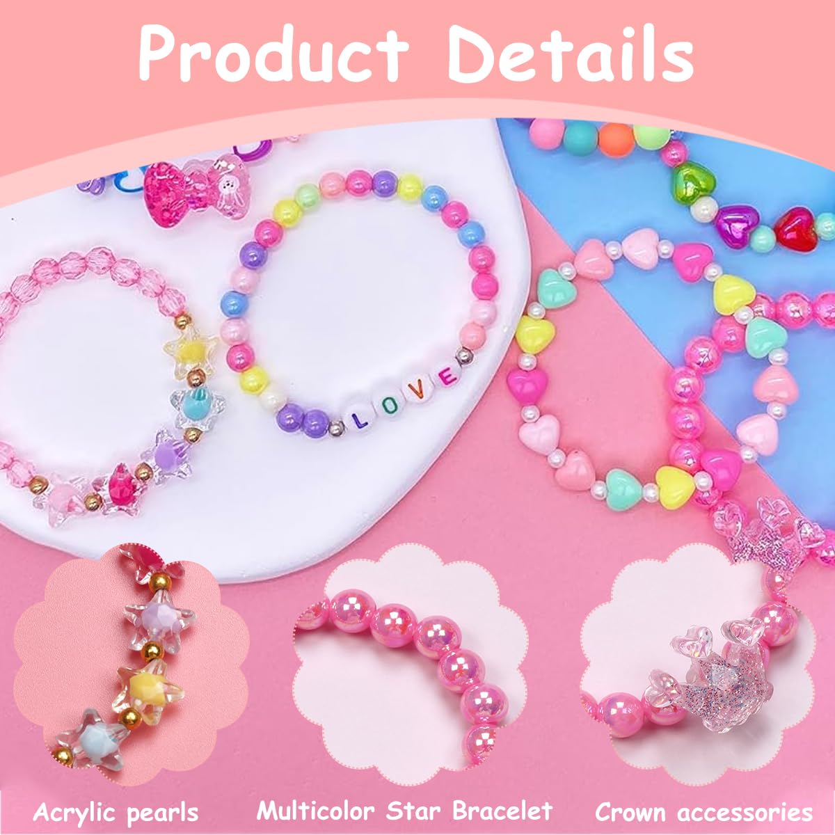 SANNIDHI 6Pcs Beads Bracelet for Girls Kids Friendship Bracelet Cute Beaded Bracelets Set Girls Toddler Costume Jewelry Party Pretend Play Birthday Christmas Gifts