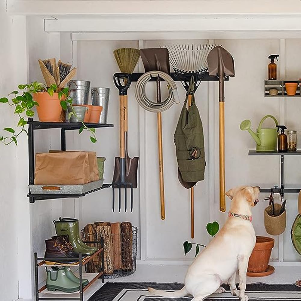 Serplex All Metal Garden Tool Organizer Garage Wall Mount Organizers and Storage with Heavy Duty Hooks Hangers for Hanging Landscaping Equipment, Ladder, Sport Gears, Hoses, Lawn Trimmer up to 250lbs