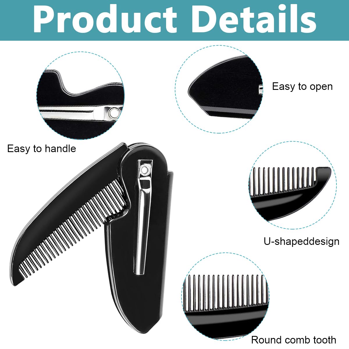 MAYCREATE Beard Comb for Men, Folding Fine Tooth Hair Comb Straightener with Acrylic Mirror, Pocket Styling Comb for Hair, Beard or Mustache