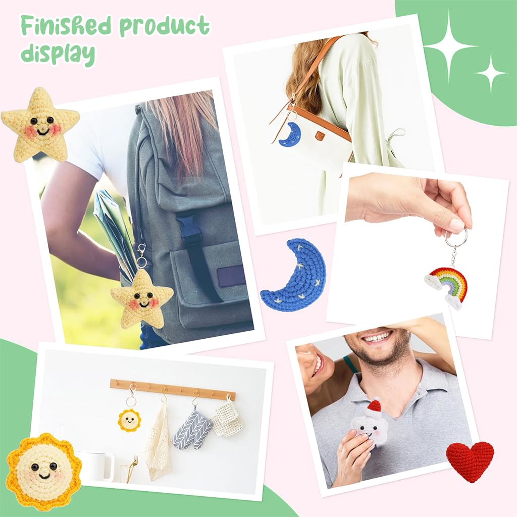 PATPAT DIY Crochet Kit Set of 4Pcs DIY Cartoon Stuffed Toy Crochet Material Kit with Tools and Tutorials Starter Friendly DIY Crochet Kit Crochet DIY Cartoon Crochet Pendent Material Kit DIY Gift