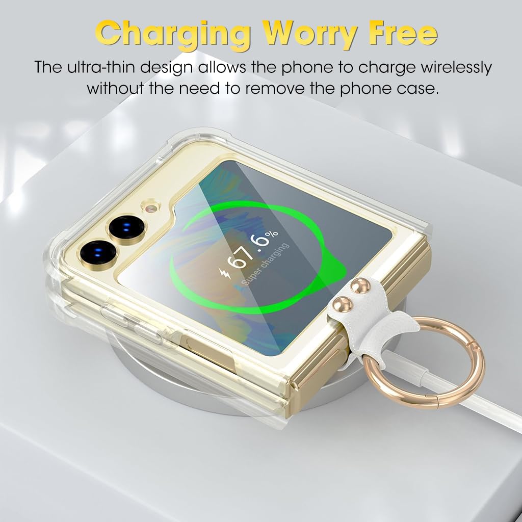 ZORBES Phone Case for Samsung Galaxy Z Flip 5 One Piece Phone Cover with Phone Grip Anti Scratch TPU Frame Phone Case Protection Case Cover for Samsung Galaxy Z Flip 5 5G Clear