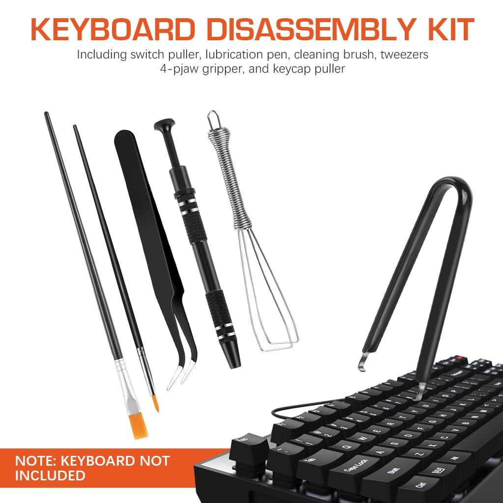 ZORBES 6 Pieces Keyboard Remover Tool Kit Include Switch Puller, Lubricating Pen, Cleaning Brush, Tweezers, 4-Jaw Gripper, and Key Cap Puller