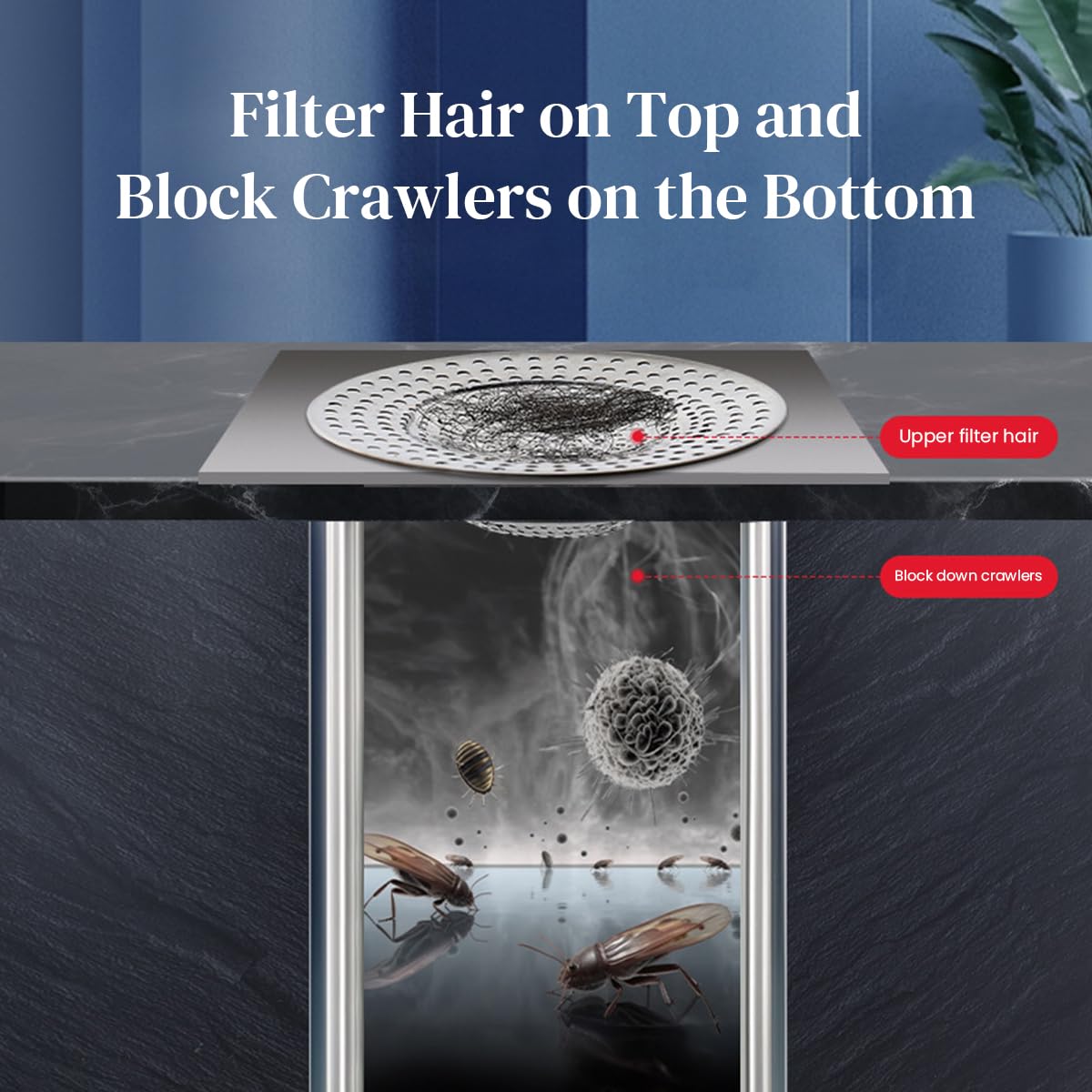 HASTHIP 2Pcs Universal Stainless Steel Bathroom Floor Drain Hair Catcher Anti-Clogging Sewer Filter, Bathroom Hair Filter, Hair Blocking net, Kitchen Anti Clogging