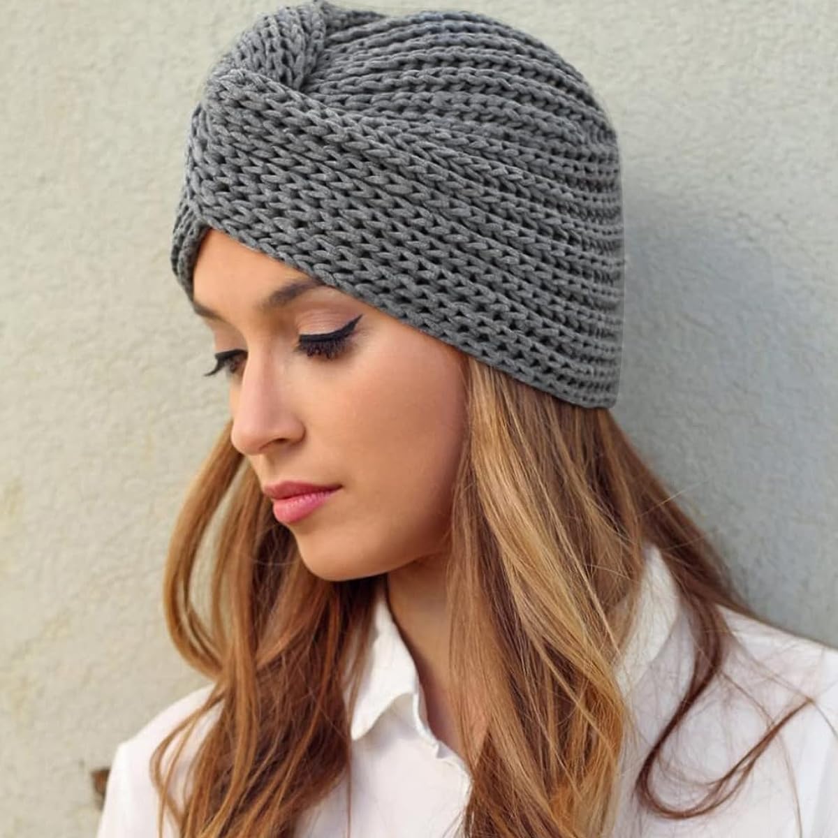 PALAY Turban Cap Winter Cap for Women Woolen Cap for Women Winter Warm Caps Fashion Knitting Hat Stretchy Knitting Couple Cap Crochet Cap Gift Winter Clothes for Women (Grey)