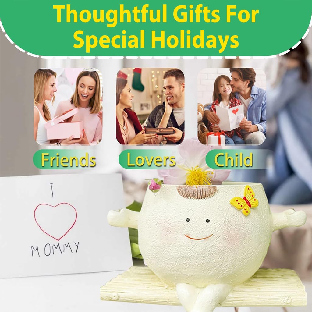 HASTHIP Cute Planter Small Flower Plant Pot for Succulent Hanging Cute Resin Succulent Plant Pot Gardening Decoration Swing Hanging Planter Pot for Herbs, Succulent, Cacti, 13.5x9x9cm
