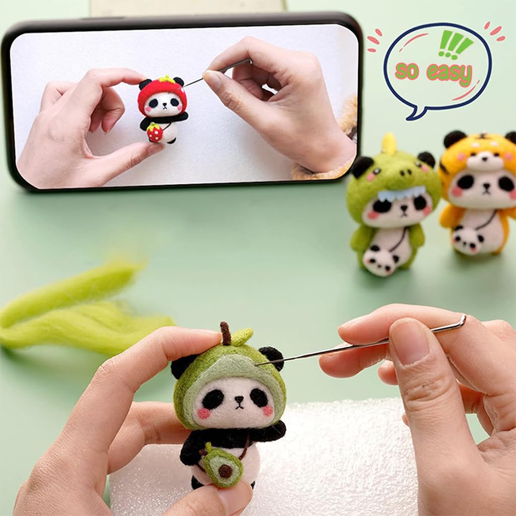 PATPAT DIY Needle Felting Kit Cute Panda Needle Felting Toy DIY Keychain Panda Needle Felting Charm Color Wool Needle Felting Kit with Tools DIY Crafting Kit for Kids Adults DIY Children's Day Gift