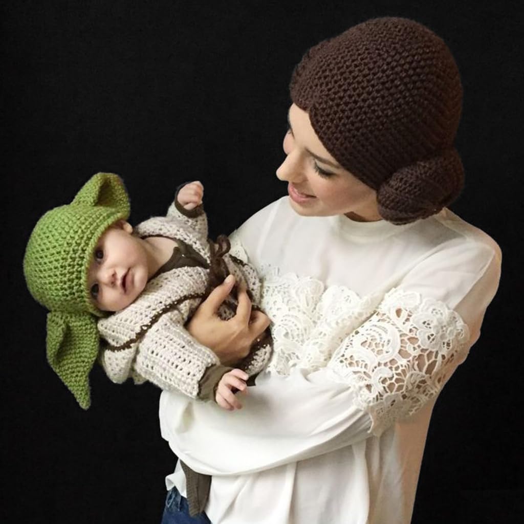 SNOWIE SOFT Baby Crochet Hat Baby Yoda Photography Props Creative Crocheting Baby Yoda Hat and Pants with Soft Crocheting Lightsaber Halloween Baby Costume Star Wars