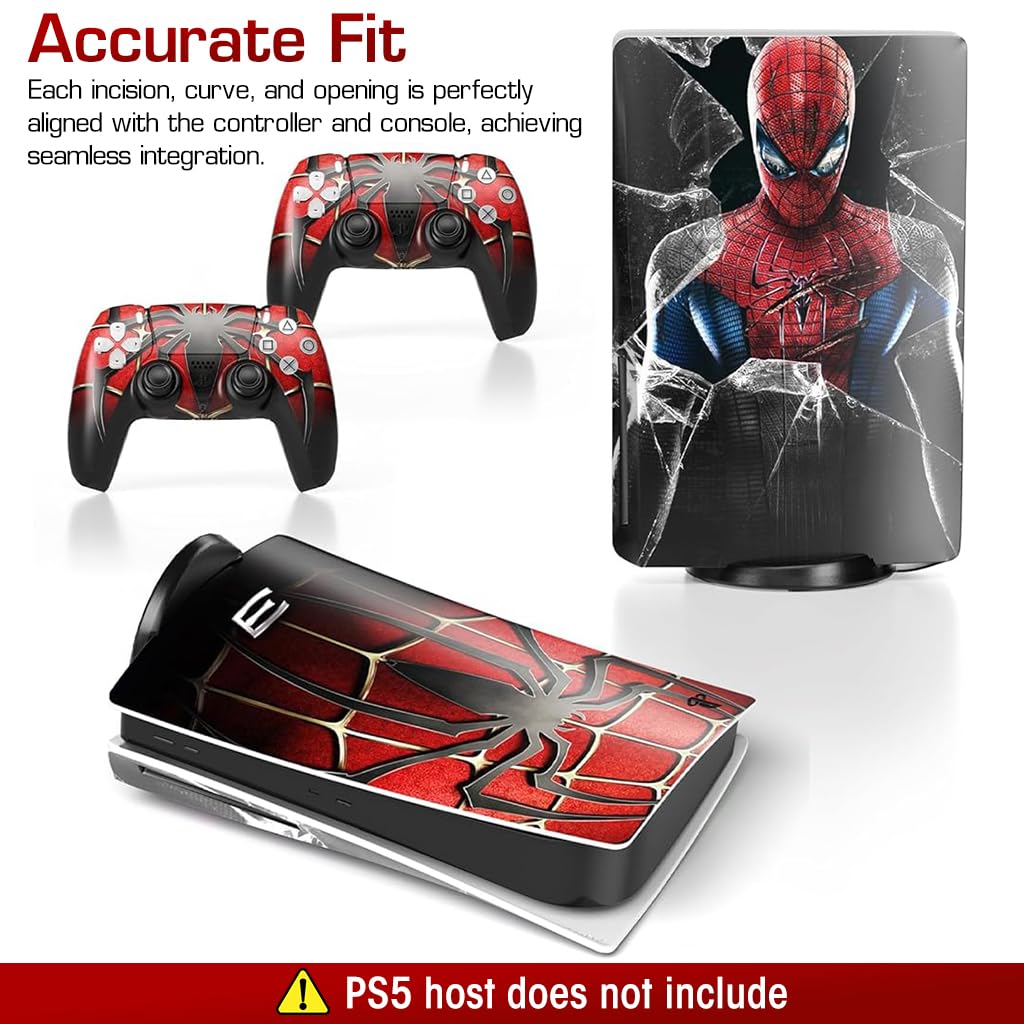 ZORBES Skin Cover Sticker for PS5 Disc Edition Game Console and Controller Spiderman Themed Skin Cover Vinyl Sticker Creative Anti-Scratch Sticker for PS5 Disc Edition Game Console and Controller